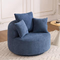 40” Blue Round Swivel Chair with 3 Pillows &amp Thick Cushion Oversized 360° Swivel Accent Chair Modern Boucle Armchair for Nursery Living Room Bedroom Club