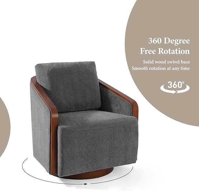 360° Swivel Barrel Chair Upholstered Swivel Round Barrel Chair Comfy Chenille Fabric Single Club Armchair Accent Chair for Living Room Reading Room Bedroom Dark Gray