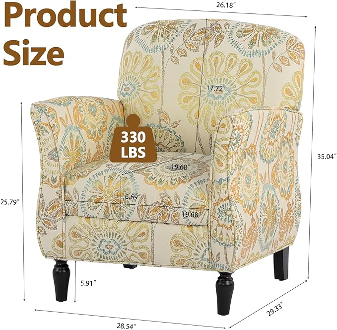 Floral Accent Chairs &amp Arm Chair for Living Room Fabic Side Chairs for Bedroom with High Back &amp Wood Legs