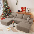107 U Shaped Cloud Sectional Couch with Fluffy Corduroy Deep Memory Foam Seats Sofa with 1 Ottoman for Living Room No Assembly Required(CamelLeft-Facing Chaise)