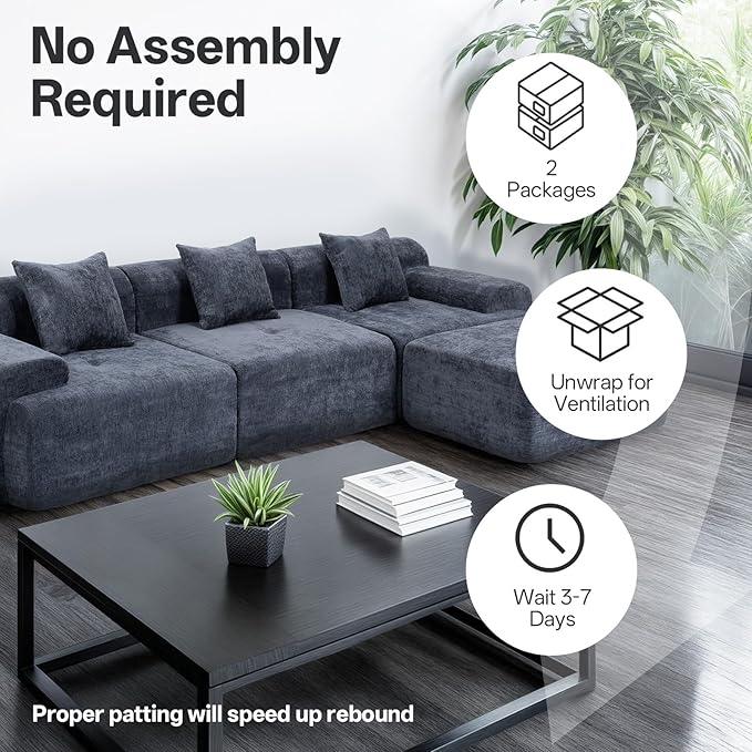 119’’ Modular Sectional Sofa Cloud Sectional Couch with Deep Seat Modern Modular Compression Sofa Couch with Chaise Upholstered Couches Throw Pillows for Living Room Bedroom Blue