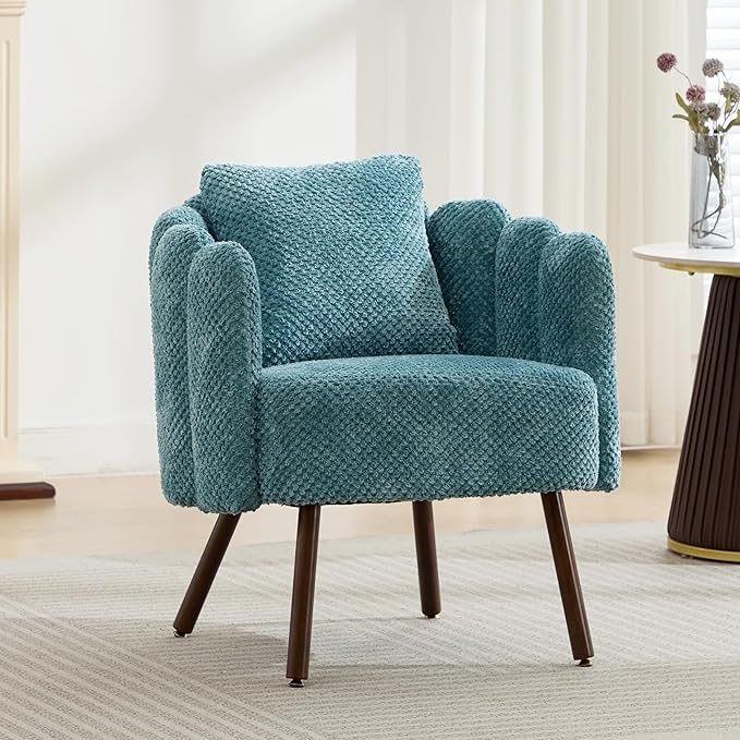 Accent Chair for Bedroom Shell Shaped Vanity Chair with Pillow Living Room Cozy Armchair with Removable Petal Backrest Small Single Reading Sofa for Makeup Nail Office