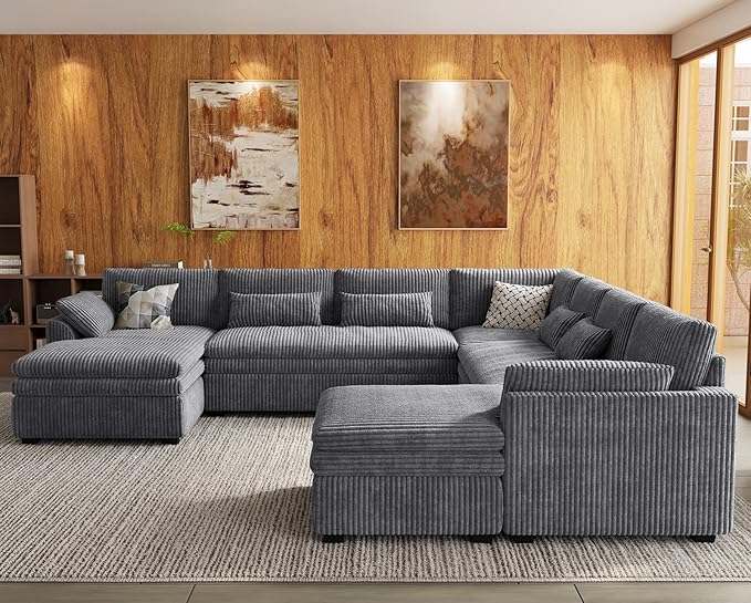 Belffin Chaise Module for Large Modular Sectional Sofa Upholstered Left-Facing Chaise Part for Plush Corduroy Sectional Couches for Living Room Apartment Light Grey