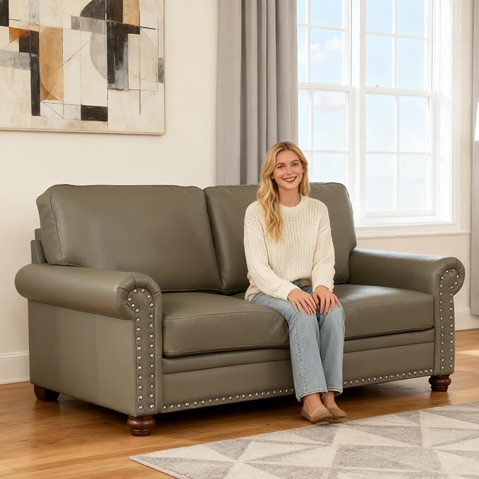 Loveseat Velvet Fabric Two- Seater Couch Buckle Design and Rivet Decoration Deep Seated Double Sofa Suitable for Living Room Bedroom Apartment Hotel etc (Light Green)