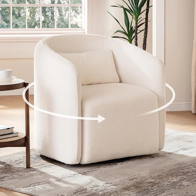 Oversized Boucle Swivel Accent Chair with 82L Hidden Storage 360° Swivel Barrel Chair for Living Room Small Space Bedroom Nursery Modern Comfy Cloud Armchair Single Sofa Cream White Sherpa&ampT