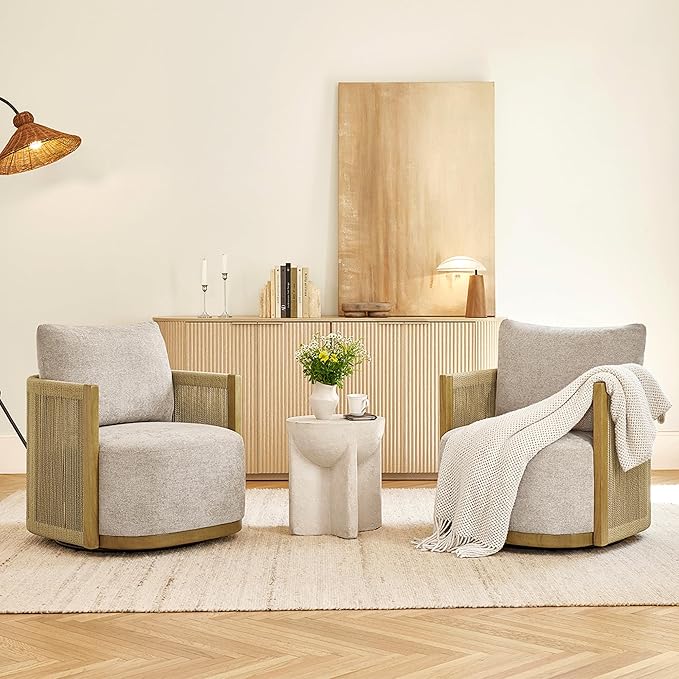 CHITA Braid Swivel Accent Chairs Modern Comfy FSC Certified Armchair with Paper Cord &amp Wood Frame for Living Room and Bedroom Fully Assembled - Mink
