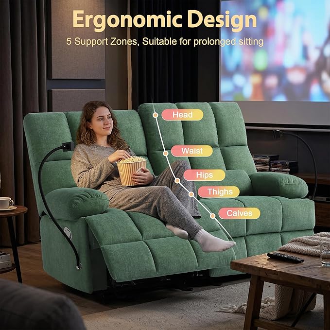 Rocker Recliner-Loveseat Recliner SofaCat-Proof Reclining Loveseat with Phone Holder RV Douber Recliner Sofa for Home TheaterLiving Room (Green-2 Seater) | Rocker Phone Holder