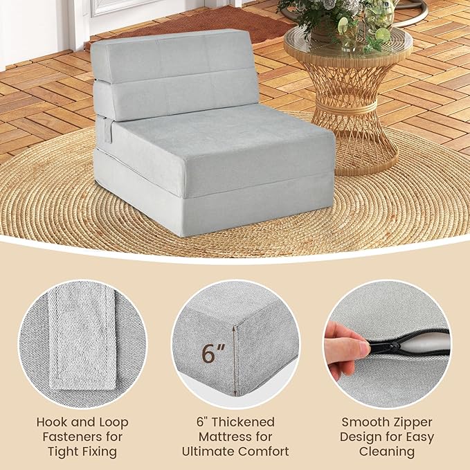 RELAX4LIFE Folding Sofa Bed Chair - 3-in-1 Convertible Couch Sleeper Floor Futon Couch w/Removable Cover &amp Full Padded Foam Fabric Guest Sleeper Chair for Living Room Study Apartment (Grey)