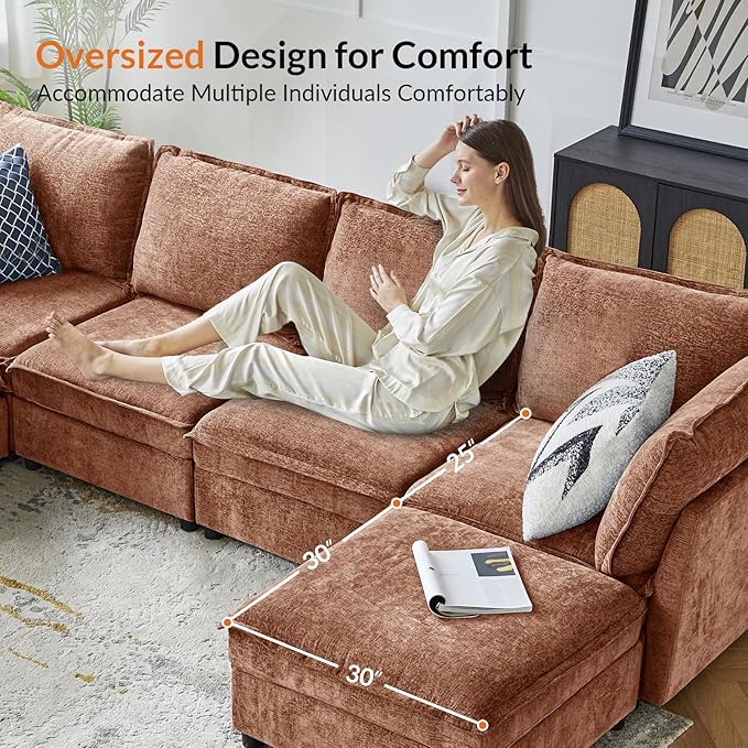HULALA HOME Modern Middle Module for Sectional Sofa Couch Armless Loveseat Sofa 2 Seat Included Burnt Orange