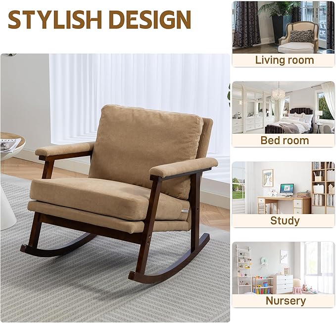 WakZero Accent Chair Comfy Rocking Nursery Armchair Glider Rocker Mid Century Modern Accent Chairs Upholstered for Living Room/Bedroom