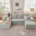 135 L-Shape Sofa with Ottoman Modern Modular Sectional Comfy U-Shape Cloud Couch Deep Seat Upholstered Corduroy Sleeper Chaise Longue for Living Room Bedroom No Assembly Required Grey