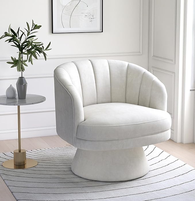 Swivel Accent ChairUpholstered Velvet 360° Swivel Barrel Chair for Living Room Overstuffed Bouncle Reading Chair Round Armchair for BedroomVanityOffice (Beige)
