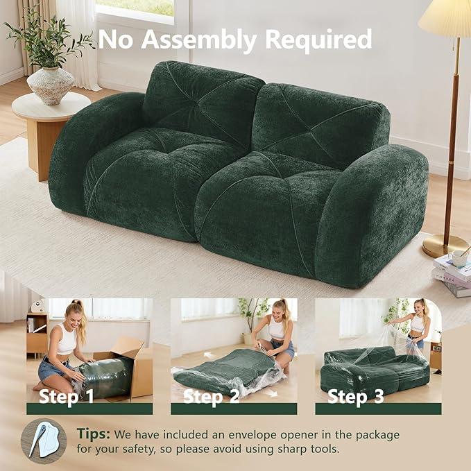 2 Piece Couch Sets for Living Room Soft Velvet Couch and Loveseat Sets with Tufted Design Modern Boneless Sofa with Deep Seat 32D High Density Sponge Bottom No Assembly Required Green