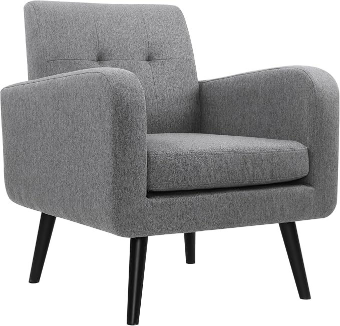 LSSPAID Modern Accent Chairs Upholstered Fabric Cozy Armchairs Living Room Side Chair with Solid Wood Legs Gray