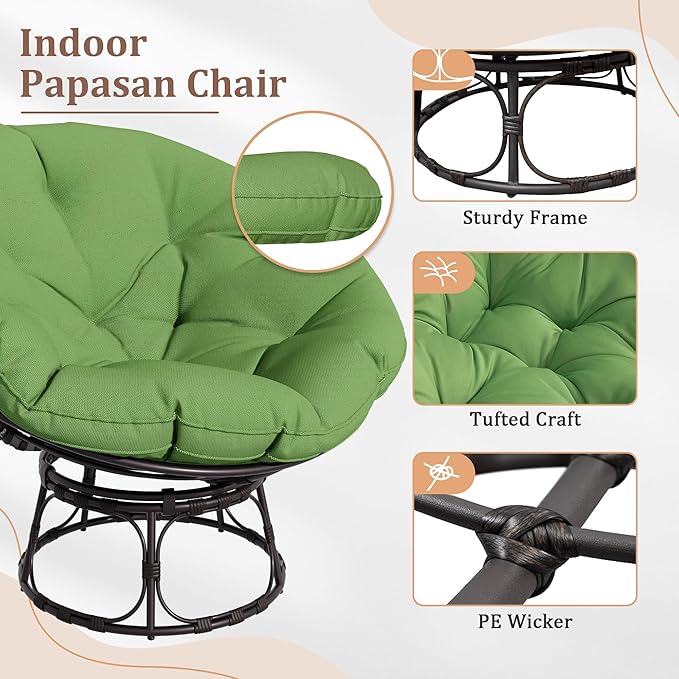 46 Papasan Chair with Cushion and Frame Ergonomic Wicker Papasan Circle Chair for Living Bedroom Reading Room Lounge