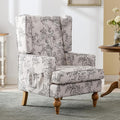 DUOMAY Tufted Accent Chair Modern Linen Upholstered Wingback Side Arm Chair for Living Room Bedroom with Wood Legs Comfy Reading Guest Chair for Office Beige Flower Pattern
