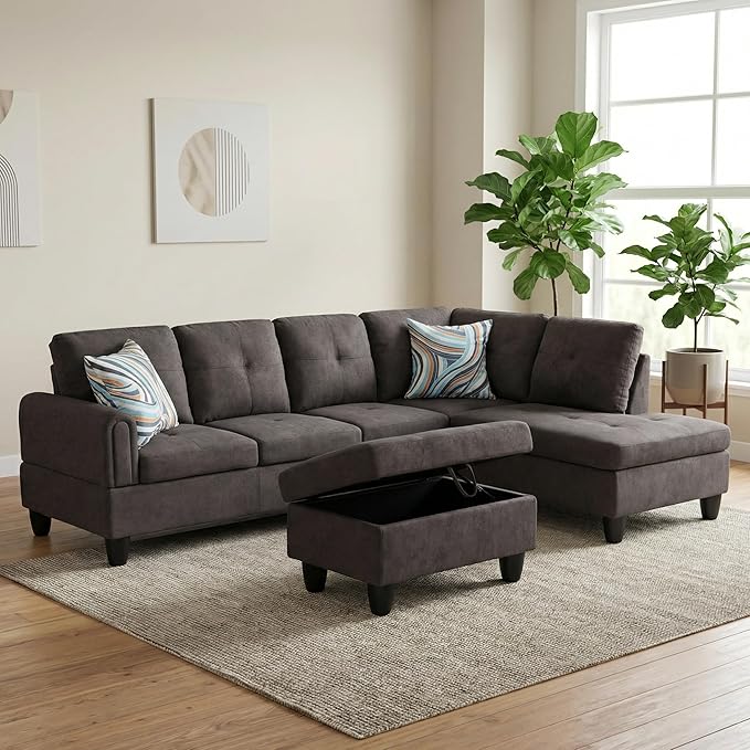 3-Piece L-Shaped Modular Leather Sofa – Convertible Sectional Couch with Movable Chaise &amp Storage Ottoman Multi-Scene Use for Living Room Apartment &amp Office Dark Brown