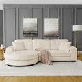 Corduroy Tufted Upholstered Sleeper Sectional Sofa L-Shaped Modular Convertible Sofa The arc-Shaped Footstool can be Placed Freely on The Left and Right (Beige + Foam + 3 Seat)