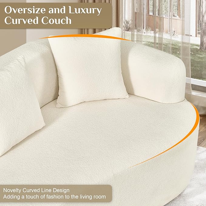 Oversized Sectional Sofa for Living Room Modern Luxury Plush Chenille 4-Seater Extra Deep &amp Wide Seat Curved Cloud Couch with 4 Throw Pillows No Assembly Needed Cream White