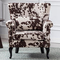 Mid Century Modern Accent Chair Upholstered Armchair Comfy Cowhide-Print Fabric Single Sofa with Tufted Wingback for Small Spaces Bedroom Living Room Cow