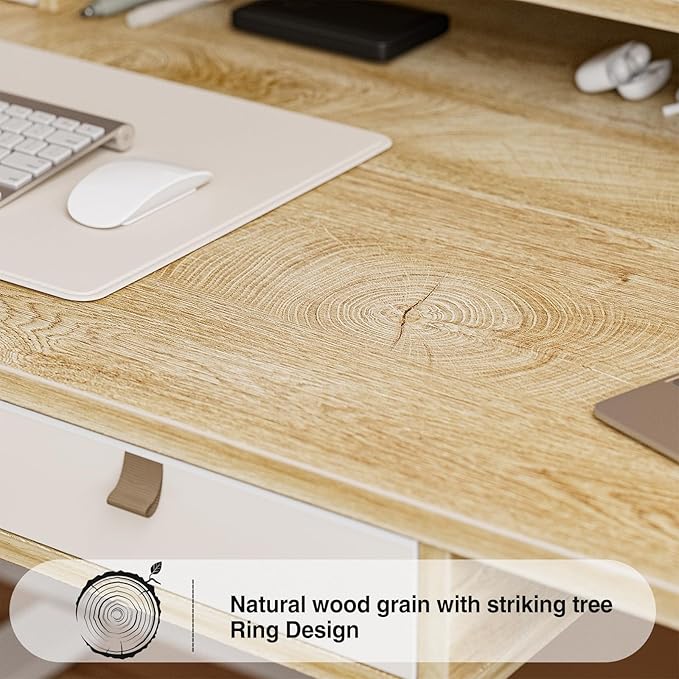 Grandder 47 Inch Electric Standing Desk with Four Drawers Sit to Stand Up Height Adjustable Desk with Storage Shelf for Home Office Study Ergonomic Adjustable Computer Desk Oak