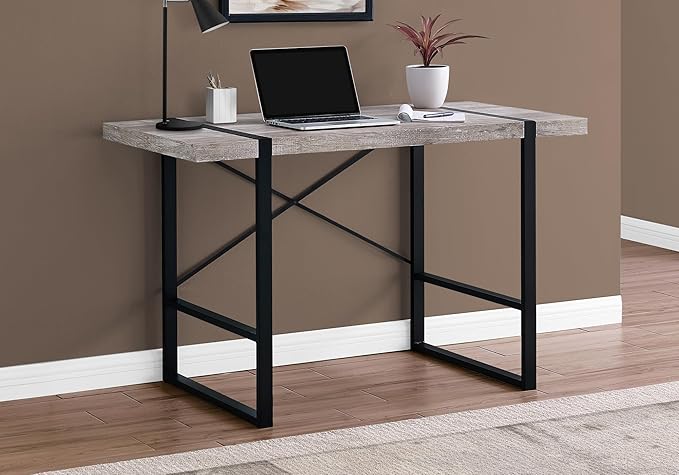 Penau Modern Industrial Computer Desk 49l Contemporary Black Metal with Taupe Reclaimed Wood Finish Perfect for Home Office or Laptop Use