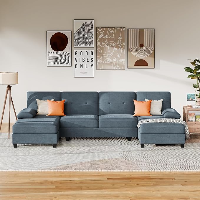 JAMFLY Sectional Sofa Couches for Living Room U Shaped Sofa Living Room Furniture Sets 4 Seat Modular Sectional Couch with Chaise Grey