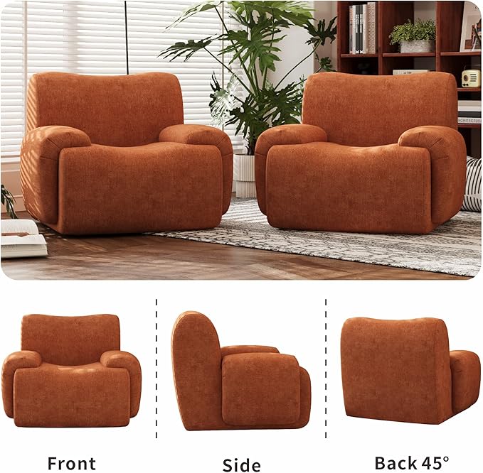 Chifee &amp Vingol Boneless Modern Accent Chair 42 Wide Upholstered Oversized Armchair Deep Seat Single Sofa Chairs Comfy Reading Lounge Chair for Living Room Bedroom Apartment2 PCS Orange
