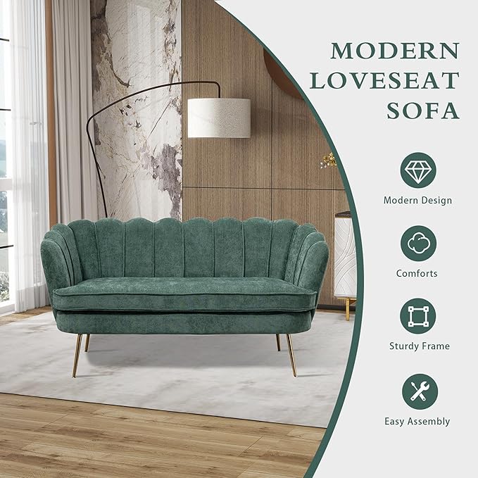 Chifee &amp Vingol Upholstered Small Loveseat for Small Space with Golden LegsGreen