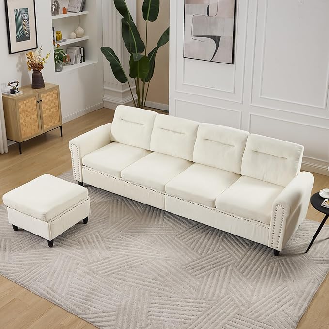 Westice 106 Modular Sectional Sofa with Movable Ottoman Deep-Seat L-Shaped Couch 4-Seater Modern Sofa for Living Room Bedroom or Apartment (Beige)
