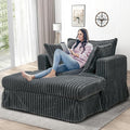 Oversized Chaise Longue IndoorComfy Upholstered Tufted Corduroy Single Sofa Couch Leisure Chair with 3 PillowDeep Seat Reclining Sleeper Sofa Chair for Living RoomBedroomOffice (Dark Gray)
