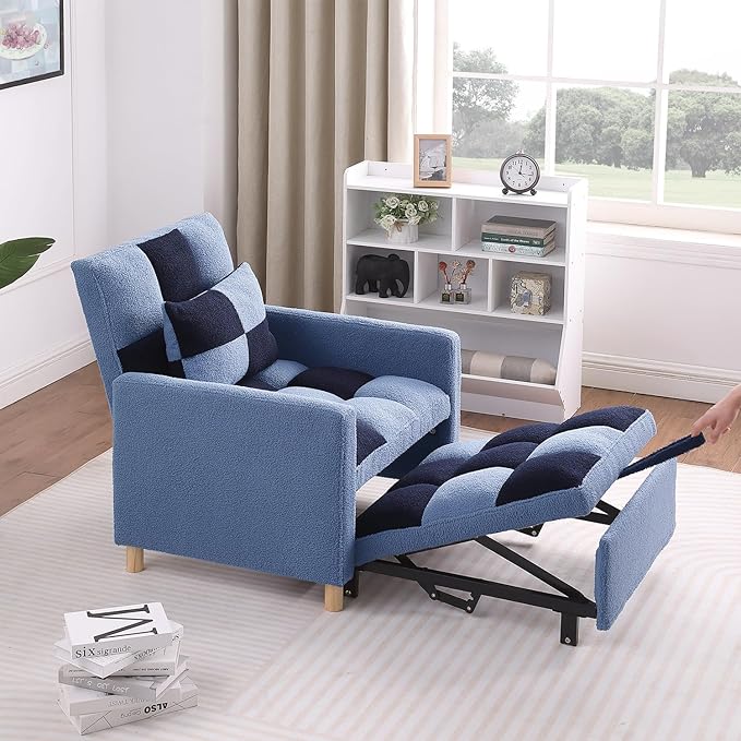 3-in-1 Convertible Chair Bed Teddy Fabric Multi-Functional Single Armchair Sofa Bed with Adjustable Backrest Pull Out Sleeper Chair