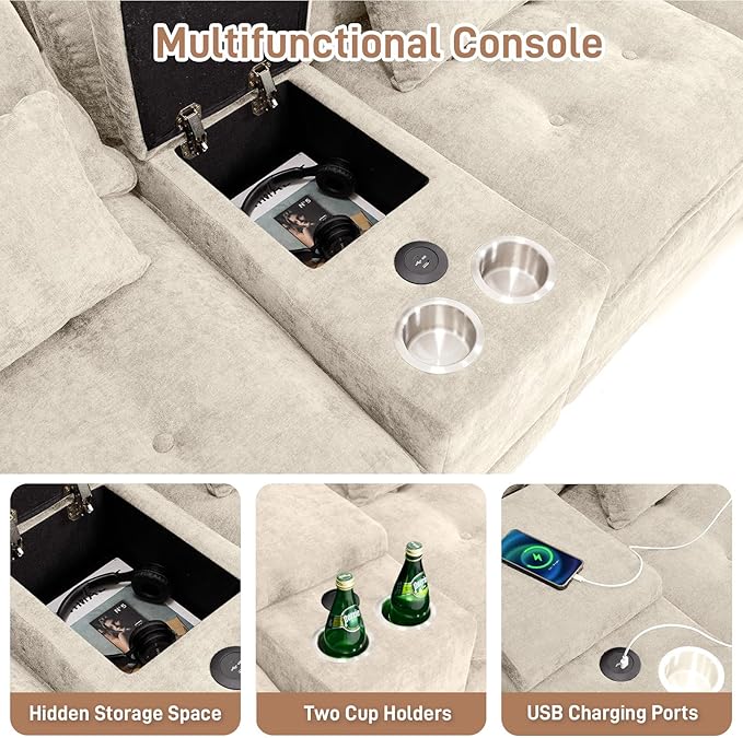134U Shaped Sectional Couches for Living Room Oversized Modular Sectional Fluffy Couch with 2 Ottoman &amp Storage ConsoleModern 6 Seat Living Room Sofa with Glitter FabricTufted Buttons Beige