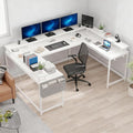 U Shaped Desk 79 Reversible L Shaped Desk and Long Gaming Desk with Storage Shelf &amp Power Outlets &amp LED Lights Corner Computer Desk with Monitor Stand and Side Storage Bag for Home Office