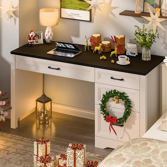 Vabches Farmhouse Executive Desk with Storage and Ample File Drawer Rustic Large Home Writing Desk for Bedroom Black