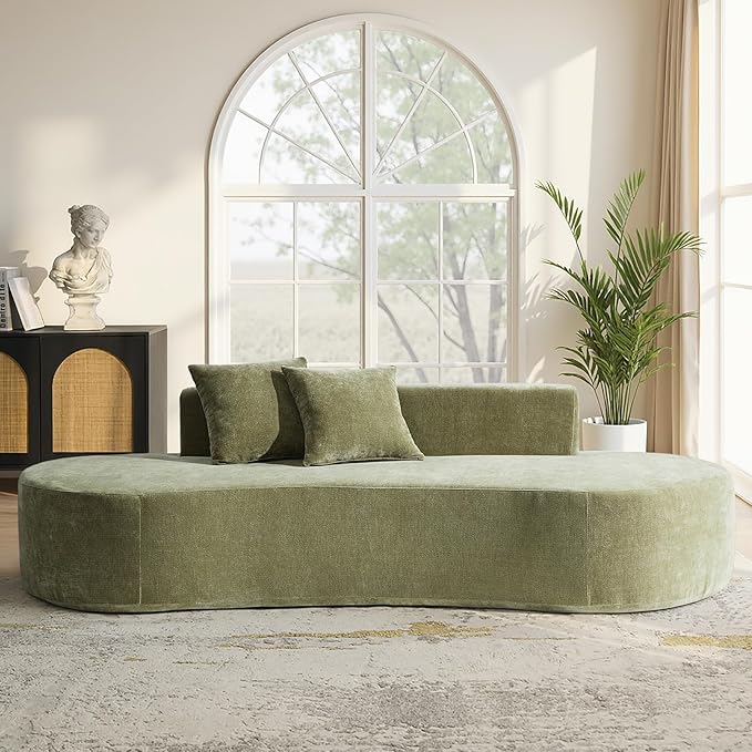 HULALA HOME 94.5 Curved Boneless Couch with Two Pillows Oversized 3 Seater Compressed Foam Sofa with Deep Seat Modern Cloud Couch for Living Room No Assembly Required Olive