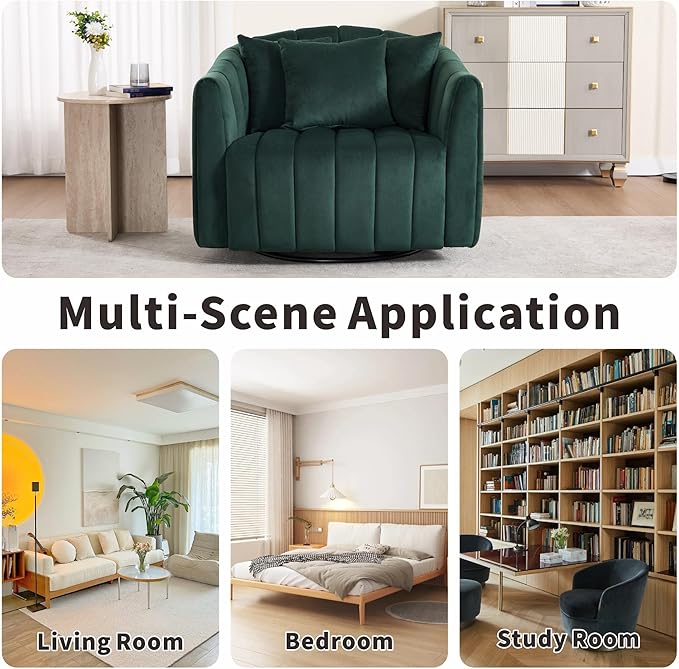 Mlmh &amp Kngwa 40.35 W Swivel Accent Chairs Set of 2 Oversized 360 Degree Swivel Barrel Chair with 3 Pillows Velvet Armchair for Living Room Bedroom Green