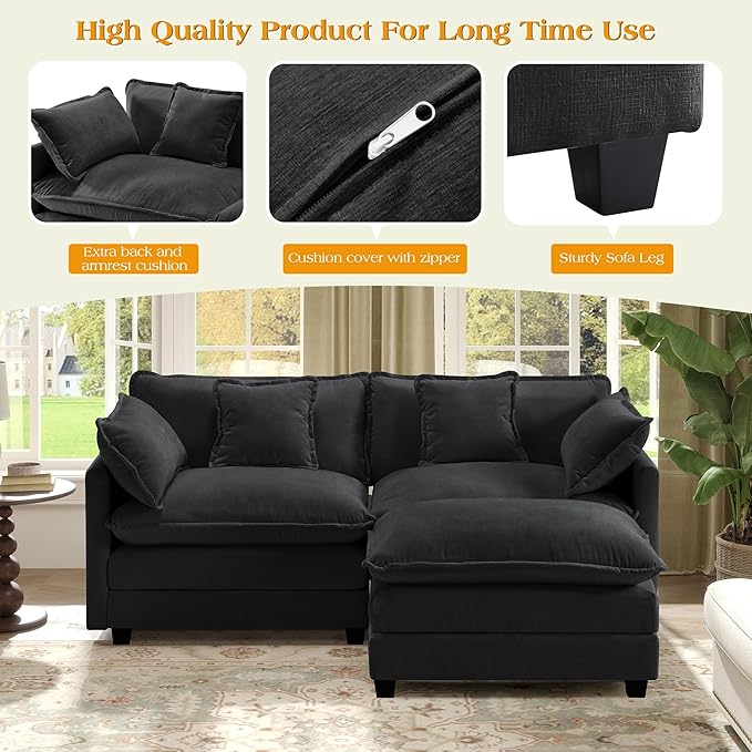 77.6 Modular Sectional SofaLoveseat Couch for Living Room Modern Deep Seat Sofa 2 Seater Chenille Fabric Comfy Cloud Couches with Throw Pillows &amp Ottoman for ApartmentSmall Spaces