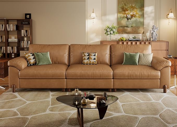SITJOY Oversized Sectional Couches for Living Room Extra Large Deep Seat Couch with Washable Covers Scratch-Resistant Faux Leather in Brown Left-Arm Connecting Armless Sectional