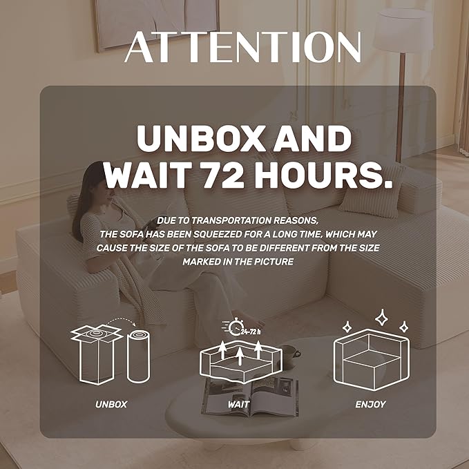 107 Boneless Couch with Deep Seat Set of Modular Sectional Sofa Cloud Sectional Couch for Living Room No Assembly Required Corduroy L-Shape Right White