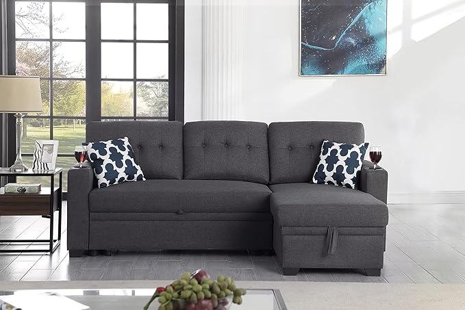 Ball &amp Cast L-Shape Reversible Sectional Sleeper Sofa Bed 4 in 1 Pull Out Couch with Storage Chaise Cupholder Armrests &amp Removable Back Cushions Convertible Sleeper Corner Couch for Living Roo