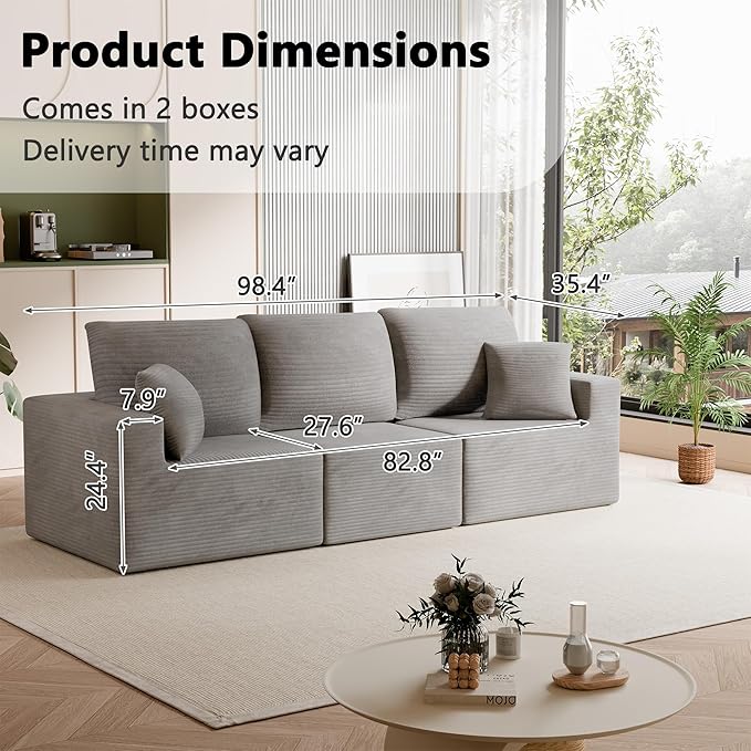 Homall Sectional Couches for Living Room Modern Boneless Couch with Deep Seat Upholstered Cloud Sofa No Assembly Required (Dark Grey Three-Seater Sofa)
