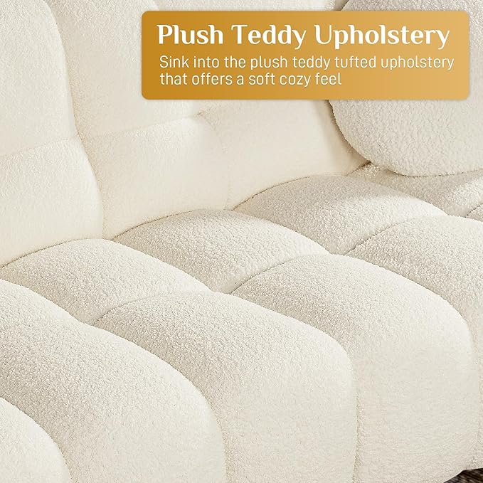 Boucle Cloud Sofa Couch Comfy Deep Seat Sherpa Couch 72.8 Upholstered Cozy Teddy 2 Seat Marshmallow Couches Oversized Loveseat Sofa for Living Room Bedroom Cream White