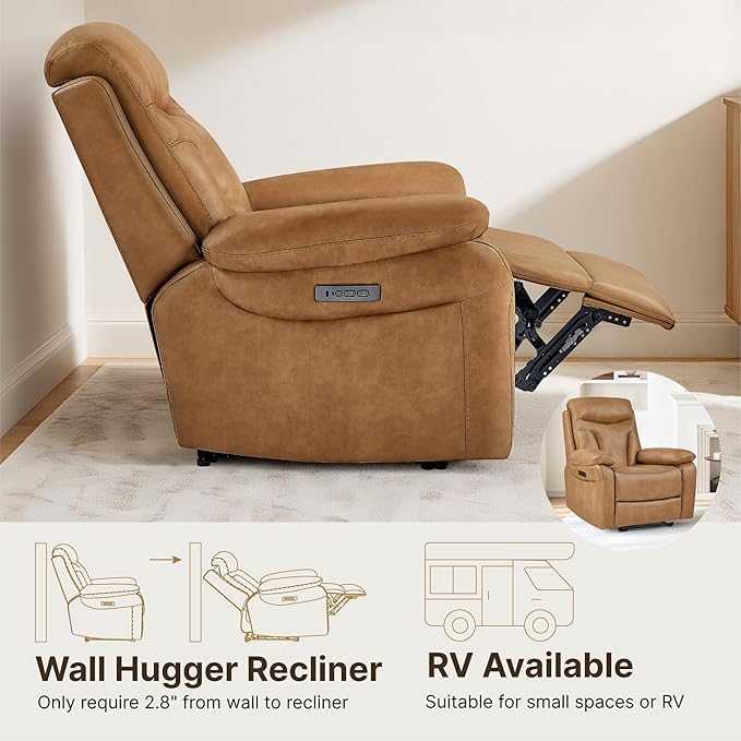 Power Recliner Chair Wall Hugger Recliner with Adjustable Headrest and Footrest Dual Motor Electric Faux Leather Reclining Sofa with USB/Type-C Charging for RV Living Room Bedroom