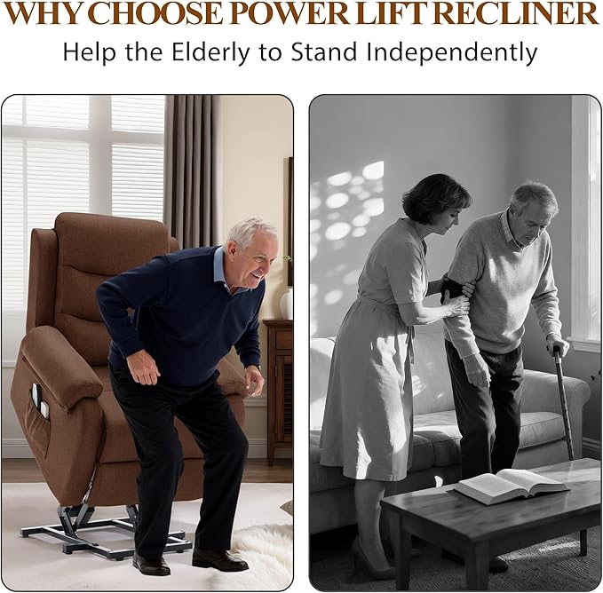 Recliner Lift Chair Small Power Chair for Elderly &amp Adults Electric Lift Recliners with Side Pockets for Bedroom Living Room Recliner Saves Your Favorite Positions Brown