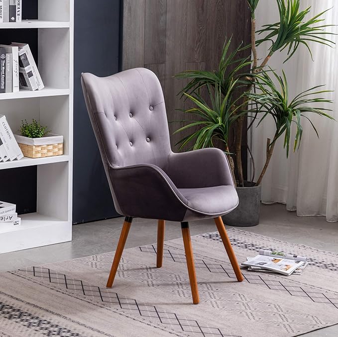Roundhill Furniture Doarnin Contemporary Silky Velvet Tufted Button Back Accent Chair Gray