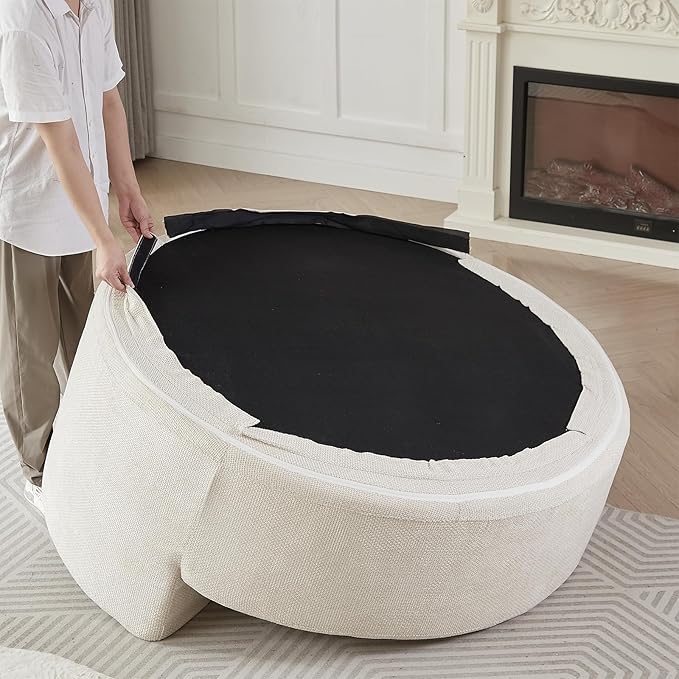 Oversized Round Chaise Lounge Chair Indoor 55W Circle Comfy Armchair with Deep Seat Floor Cloud Boneless Chair Upholstered Modern Cozy Sofa Chairs for Living Room Bedroom(Grid Chenille Beige)