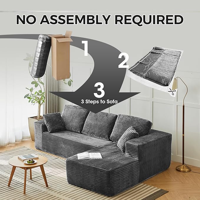 104 Cloud Modular Sectional Couch Comfort L Shaped Sofa with Deep Seat Modern Upholstered Couches for Living Room Bedroom No Assembly Required Grey (Plush Corduroy)