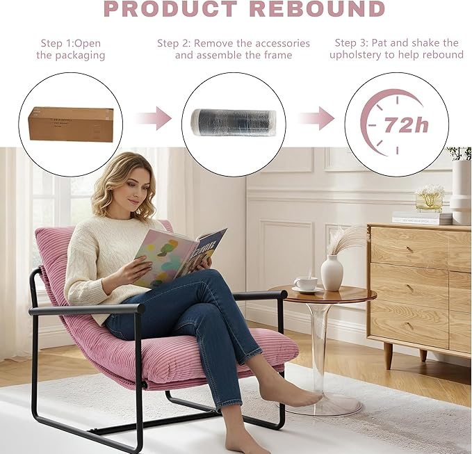 Modern Accent Chair for Living RoomArm Chair with Metal FrameUpholstered Armchair with Soft Cushion for Bedroom Lounge Reading Room (Pink)