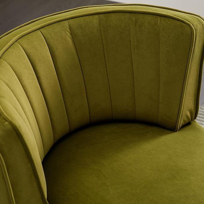 KEIKI Swivel Barrel Accent Chair 360 Degree Rotating Upholstered Armchair with Velvet Fabric for Living Room Office Bedroom Olive